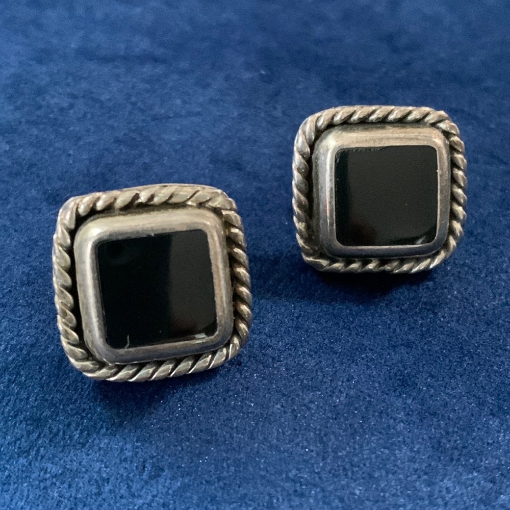 Onyx .925 sterling Silver Earrings Mexico square